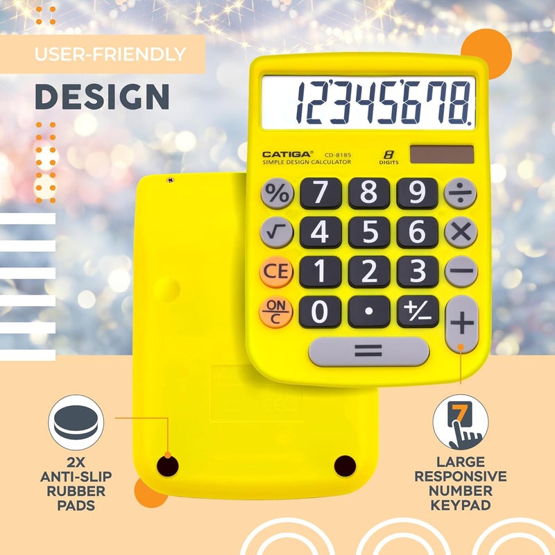 CATIGA Desktop Calculator 8 Digit with Solar Power and LCD Display, Big Buttons, for Home, Office, School, Class and Business, 4 Function Small Basic Calculators for Desk, CD-8185 - Image 5